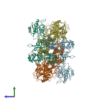 PDB entry 6ira coloured by chain, side view.