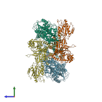 PDB entry 6irh coloured by chain, side view.