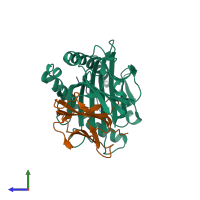 PDB entry 6irl coloured by chain, side view.