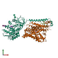 PDB entry 6irt coloured by chain, front view.