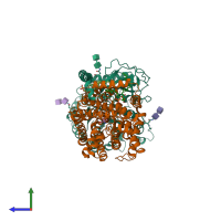 PDB entry 6irt coloured by chain, side view.