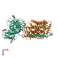 PDB entry 6irt coloured by chain, top view.