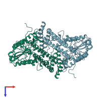 PDB entry 6irv coloured by chain, top view.
