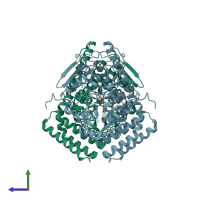 PDB entry 6irw coloured by chain, side view.