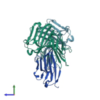 PDB entry 6isb coloured by chain, side view.