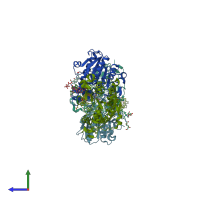 PDB entry 6isp coloured by chain, side view.