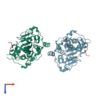 PDB entry 6isr coloured by chain, top view.