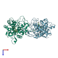 PDB entry 6iss coloured by chain, top view.