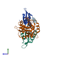 PDB entry 6ist coloured by chain, side view.