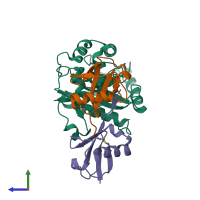 PDB entry 6isu coloured by chain, side view.