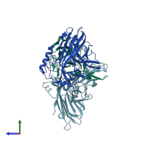 PDB entry 6itb coloured by chain, side view.