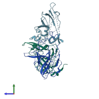 PDB entry 6itf coloured by chain, side view.