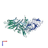 PDB entry 6itf coloured by chain, top view.
