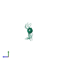 PDB entry 6ith coloured by chain, ensemble of 15 models, side view.