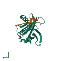 PDB entry 6itu coloured by chain, side view.