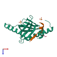 PDB entry 6itu coloured by chain, top view.