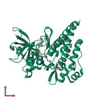 PDB entry 6itv coloured by chain, front view.