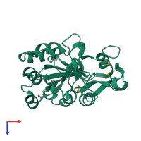 PDB entry 6itw coloured by chain, top view.