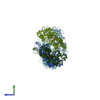 PDB entry 6iug coloured by chain, side view.