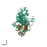 PDB entry 6iwd coloured by chain, side view.