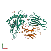PDB entry 6iwg coloured by chain, front view.