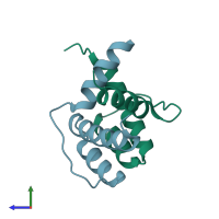 PDB entry 6iwv coloured by chain, side view.