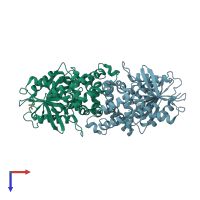 PDB entry 6ix2 coloured by chain, top view.