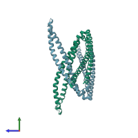 PDB entry 6ixg coloured by chain, side view.