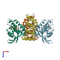 PDB entry 6iyb coloured by chain, top view.