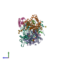 PDB entry 6iyc coloured by chain, side view.