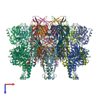PDB entry 6j0b coloured by chain, top view.