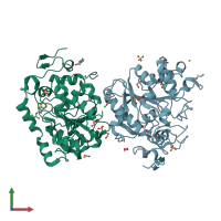 PDB entry 6j1t coloured by chain, front view.