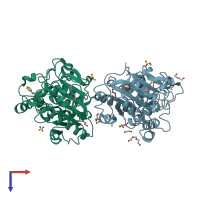 PDB entry 6j1t coloured by chain, top view.