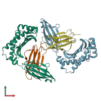 PDB entry 6j2e coloured by chain, front view.