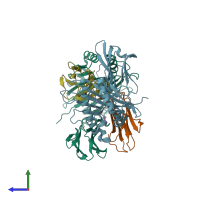 PDB entry 6j2i coloured by chain, side view.