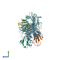 PDB entry 6j2j coloured by chain, side view.
