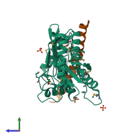 PDB entry 6j4o coloured by chain, side view.