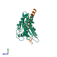 PDB entry 6j4p coloured by chain, side view.