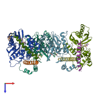 PDB entry 6j4q coloured by chain, top view.