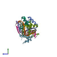 PDB entry 6j4r coloured by chain, side view.