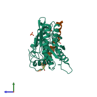 PDB entry 6j4s coloured by chain, side view.