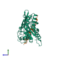 PDB entry 6j4u coloured by chain, side view.