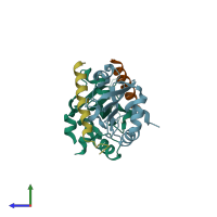 PDB entry 6j56 coloured by chain, side view.