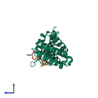 PDB entry 6j67 coloured by chain, side view.