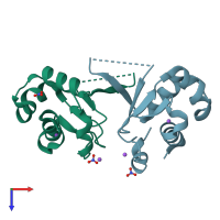 PDB entry 6j6w coloured by chain, top view.