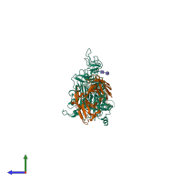 PDB entry 6j71 coloured by chain, side view.