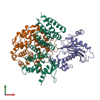 PDB entry 6j74 coloured by chain, front view.