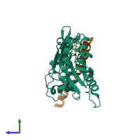 PDB entry 6j7b coloured by chain, side view.
