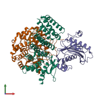 PDB entry 6j7f coloured by chain, front view.