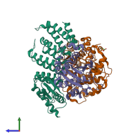 PDB entry 6j7f coloured by chain, side view.